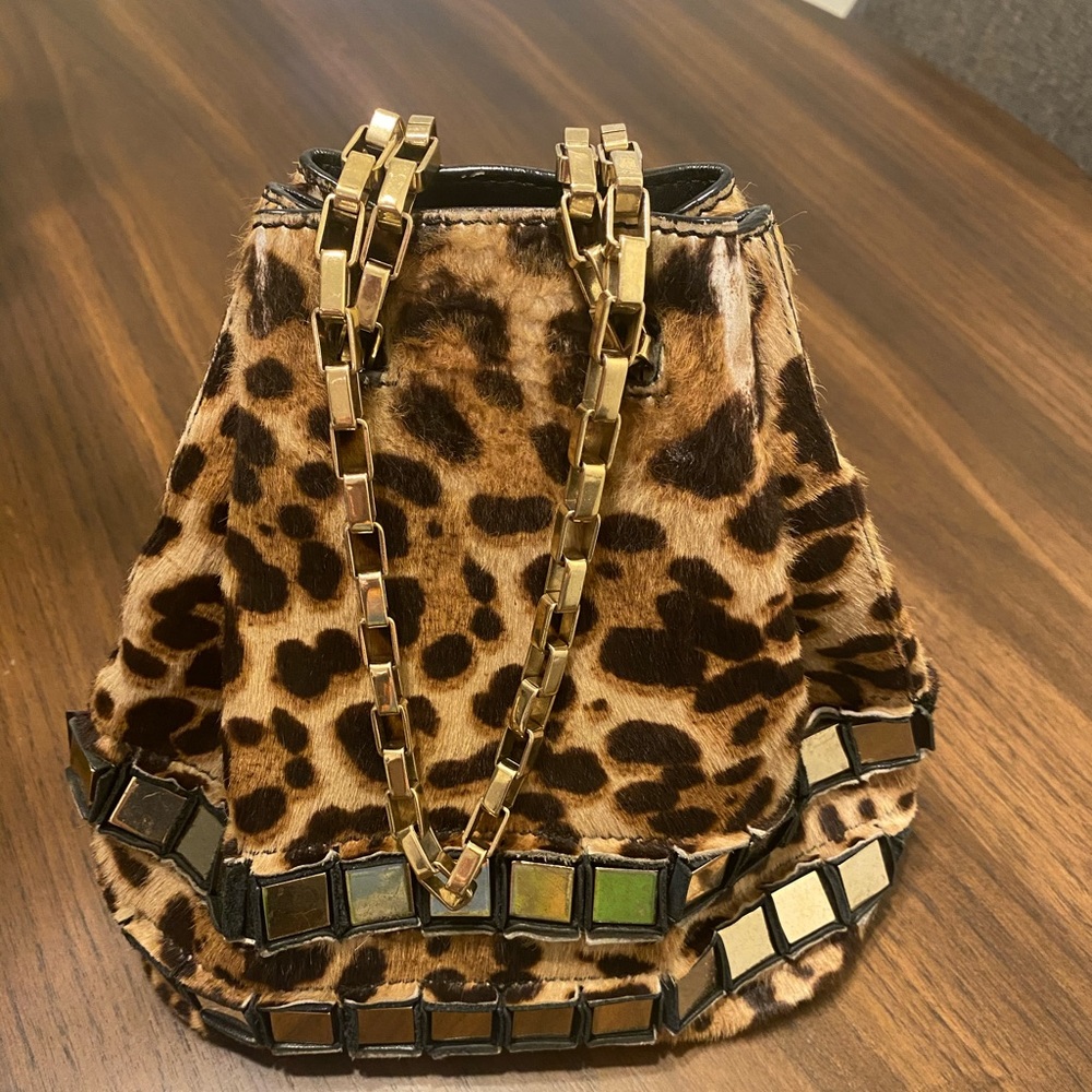 Tomasini Paris Leopard Print Calf Hair Bucket Bag